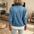 thumbnail image 5 of Cropped Stretch Denim Jean Jacket for Women Collared Zip Up Lightweight Cardigan Outerwear with Zipper Pockets Blue L, 5 of 6