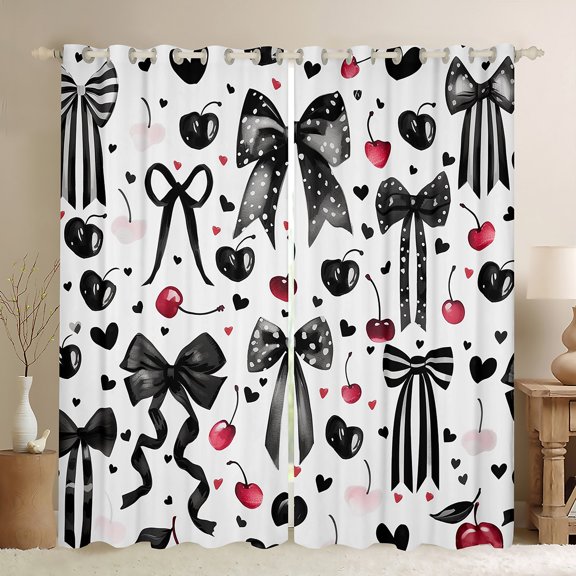 Castle Fairy Cartoon Bow Tie Black Out Curtains for Teens Boys Girls,Cute Cherry Curtains Pack Of 2 (42X63 Each),Polka Dots Bedroom Curtains,Ultra Soft Home Decor