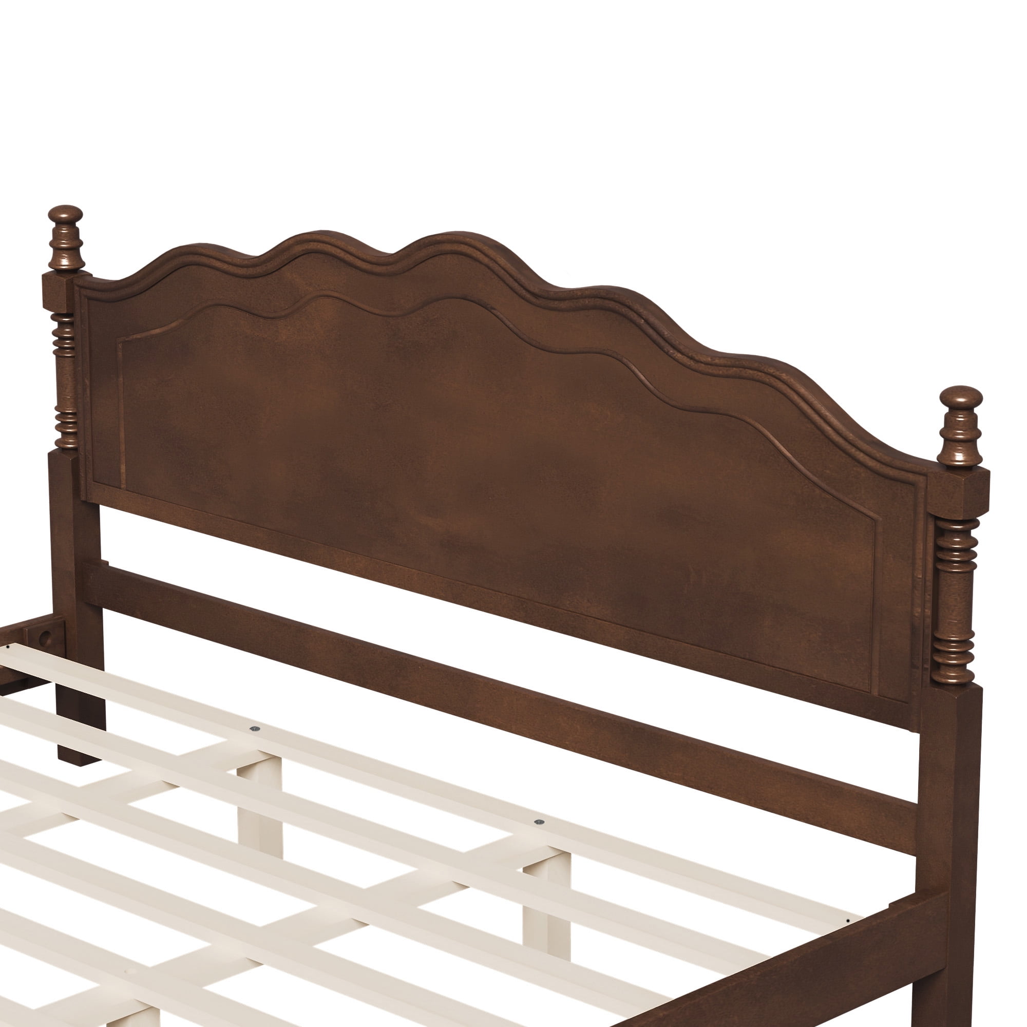 Euroco Wood King Size Platform Bed, Classic American Vintage Style Wood Bed with Curved Headboard, No Box Spring Needed, Espresso