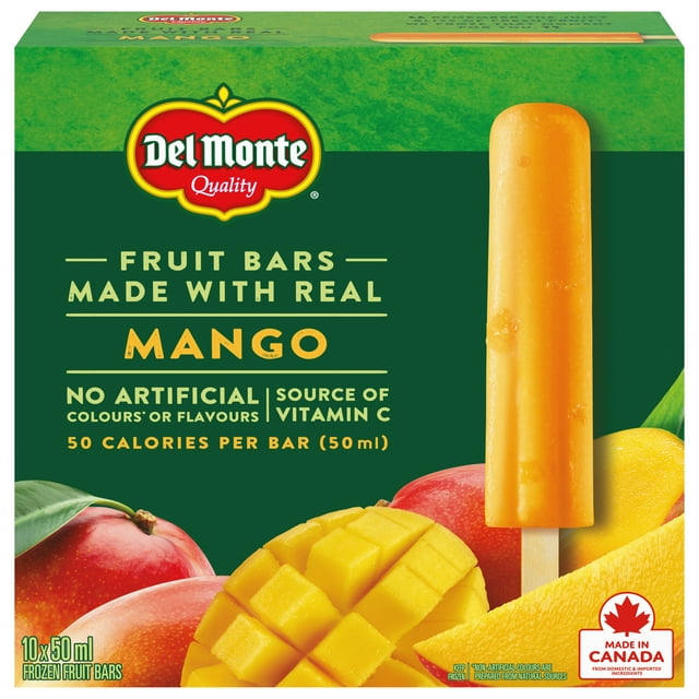 DEL MONTE Mango Frozen Fruit Bars, Made with Real Mango, 50 Cal per Serving, 10 x 50 ml