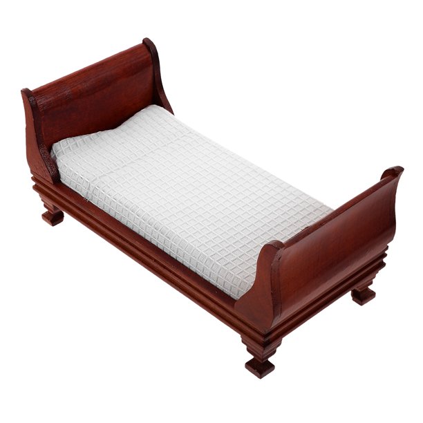 Muebles de mini casa, mini cama de madera, muebles de cama en miniatura, modelo de cama de mini casa