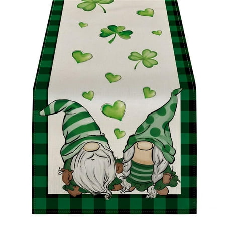 

St. Patrick s Day Table Runner | St. Patrick s Day Clover Shamrock Print Table Runner | Spring Table Decorations for Party Holiday Kitchen Dining Table Decoration 13 x 72 Inches