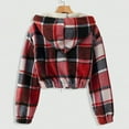 thumbnail image 4 of ZQUUVOU Women's Cropped Jacket Plush Fleece Lined Jacket Plaid Hooded Zip Front Layer Jacket with Pockets Fall Winter Outfits Red, 4 of 7