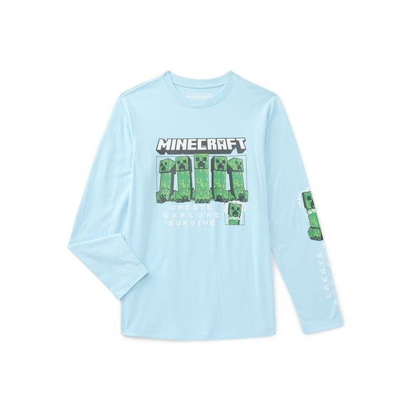 Minecraft, Boys' & Big Boys' Graphic Long-Sleeve T-Shirt, Creeper Montage, Sizes 4-18