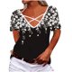 thumbnail image 1 of Blusa de camiseta informal con estampado de manga corta y cuello en V de verano para mujer a la moda Fridja  hjk3949, 1 of 8