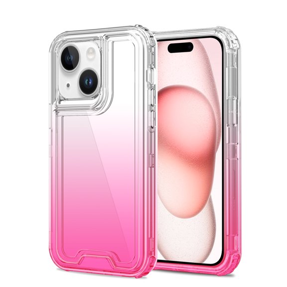 For Apple iPhone 15 Pro (6.1") Hybrid 3in1 Clear Two Color Tone Transparent Shockproof Rubber TPU   Hard Protective Frame Cover ,Xpm Phone Case [ Clear   Pink ]