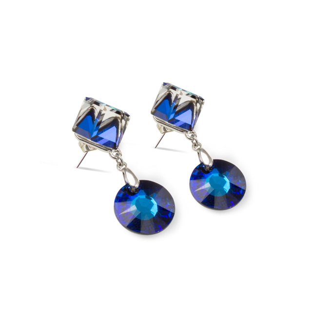 Aretes Ametrinaa con Cristal Swarovski Azul Rey Chapa de Oro 18k