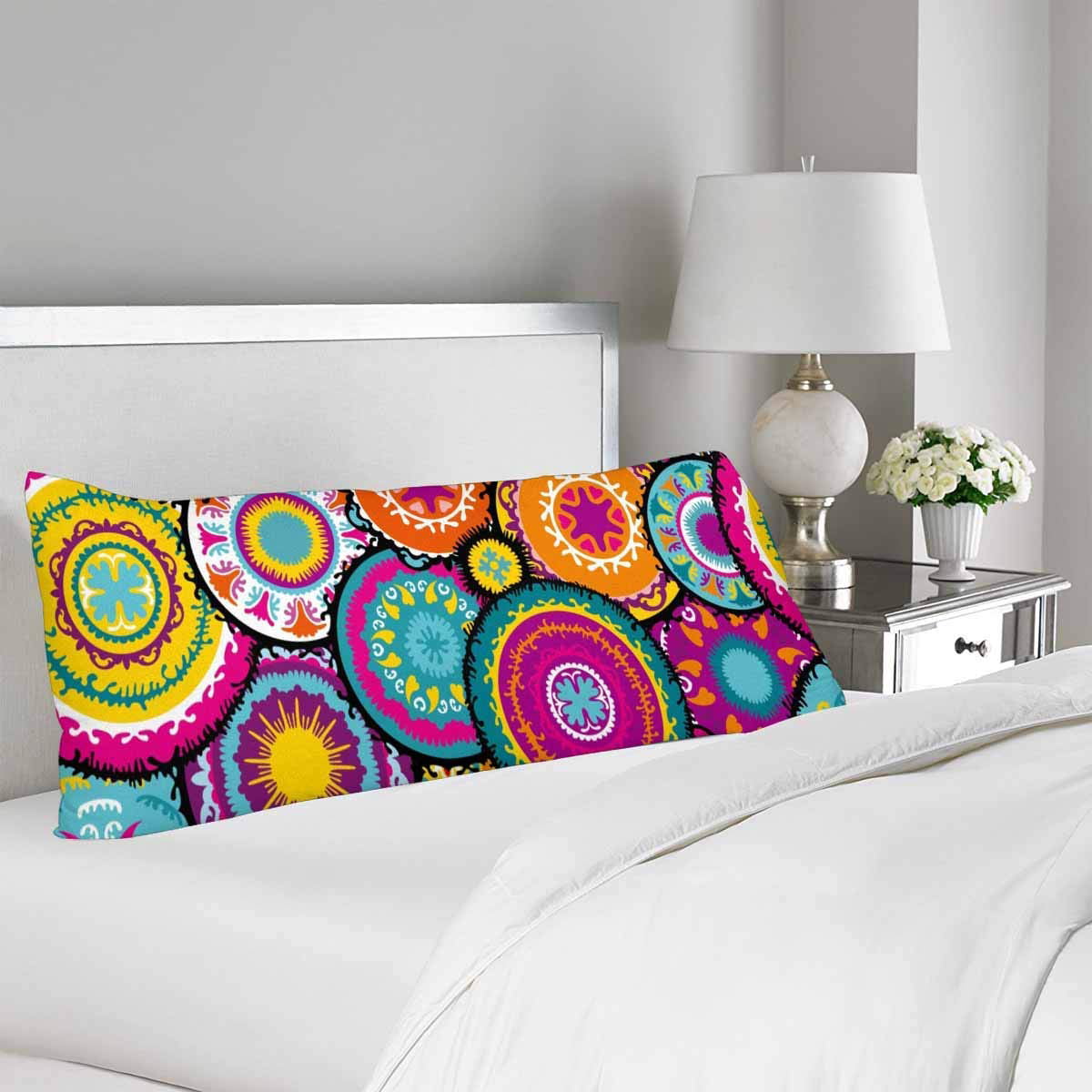 GCKG Moroccan Colorful Eastern Circles Hand Painted Shapes Pillow Covers Pillowcase 20x60 inches ...