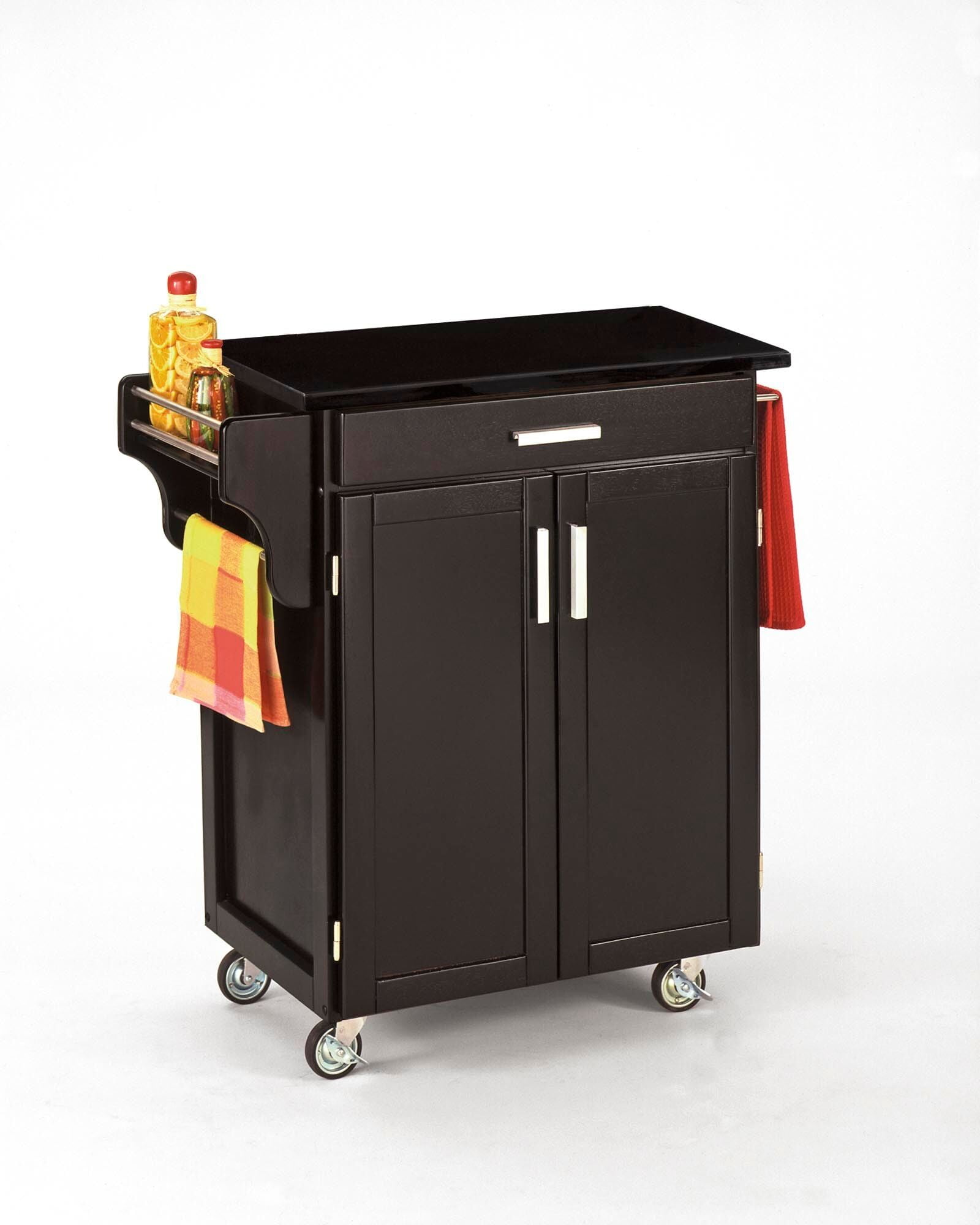 Cuisine Cart Black Finish Black Granite Top