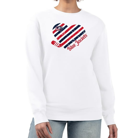 Women's G-III 4Her by Carl Banks  White Columbus Blue Jackets Heart Graphic Pullover Sweatshirt