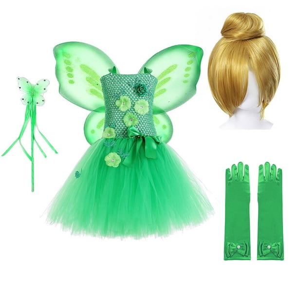 Disfraz de campanilla para niños, vestido degradado verde, mangas voladoras, tul, cuero cabelludo, bola de marihuana, cuero cabelludo verde, lentejuelas, ropa de princesa, año nuevo zhangyuxiang unisex