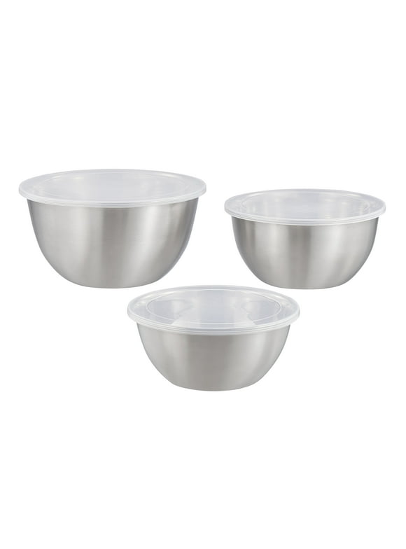 Mainstays 6-Piece Brushed Stainless Steel Mixing and Storage Bowl Set with Lids