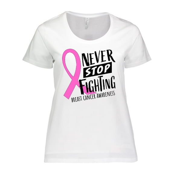 Inktastic Never Stop Fighting Breast Cancer Awareness Women's Plus Size T-Shirt
