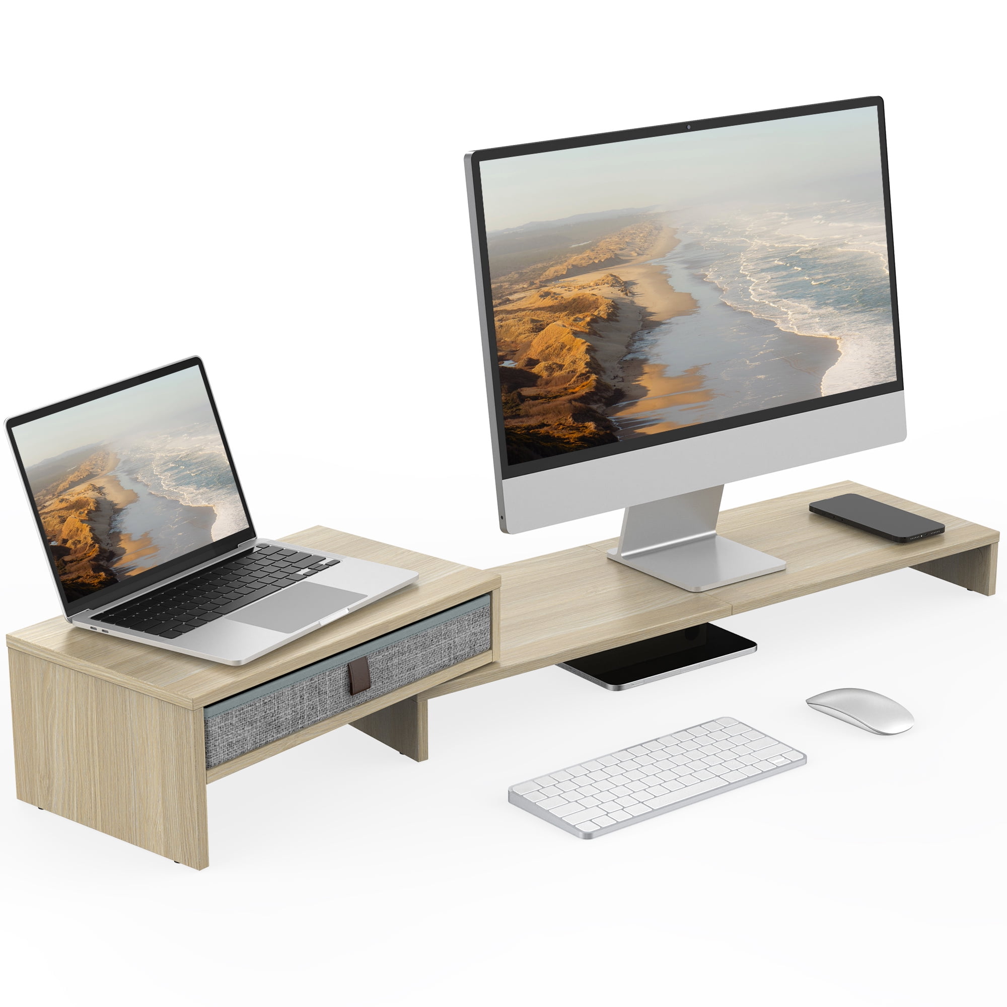 Fenge Computer Monitor Riser Stand with Drawer for 2 or 3 Monitors