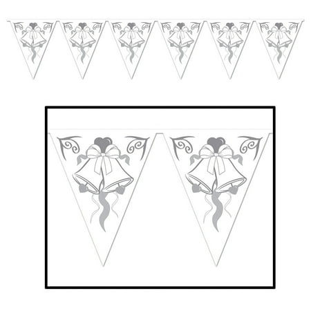 Party Central Club Pack of 12 Silver and White Wedding Bell Party Pennant Banner Decors 12'