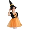thumbnail image 2 of IEFIEL Kids Girls Halloween Witch Costume Carnival Party Dress Up Velvet Bubble Sleeve Tutu Dress with Hat Orange 6, 2 of 7