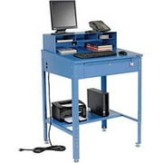 Global Industries  Shop Desk with Pigeonhole Compartments - Blue - 34-1/2in. W x 30in. D x 38 to 42-1/2in. H