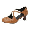 thumbnail image 2 of Chenyee Womens Mid Kitten Heels Dress Shoes Vintage Closed Pointed Toe CrossStrap Buckle Pumps, 2 of 6
