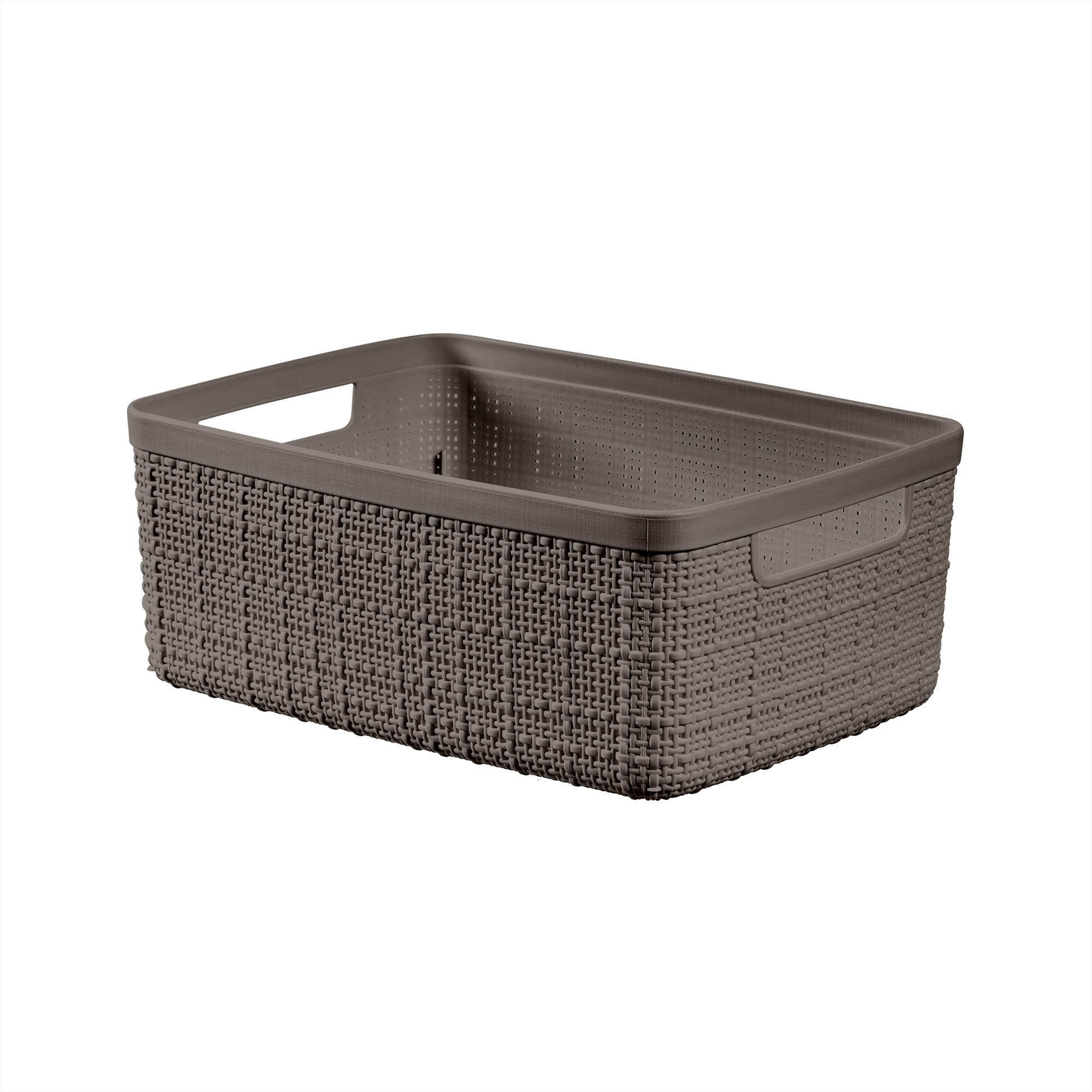Curver Jute Basket Small, Resin Plastic Storage Bin, Warm Grey, 4 Pack