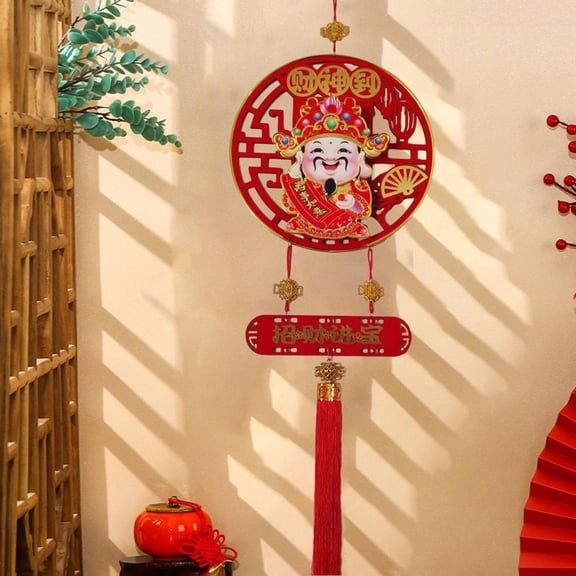Abbraccia Chinese New Year Decoration Electric Shaking Head God of Wealth Blessing Pendant with Tassels Wall Decor for Door Party Decor