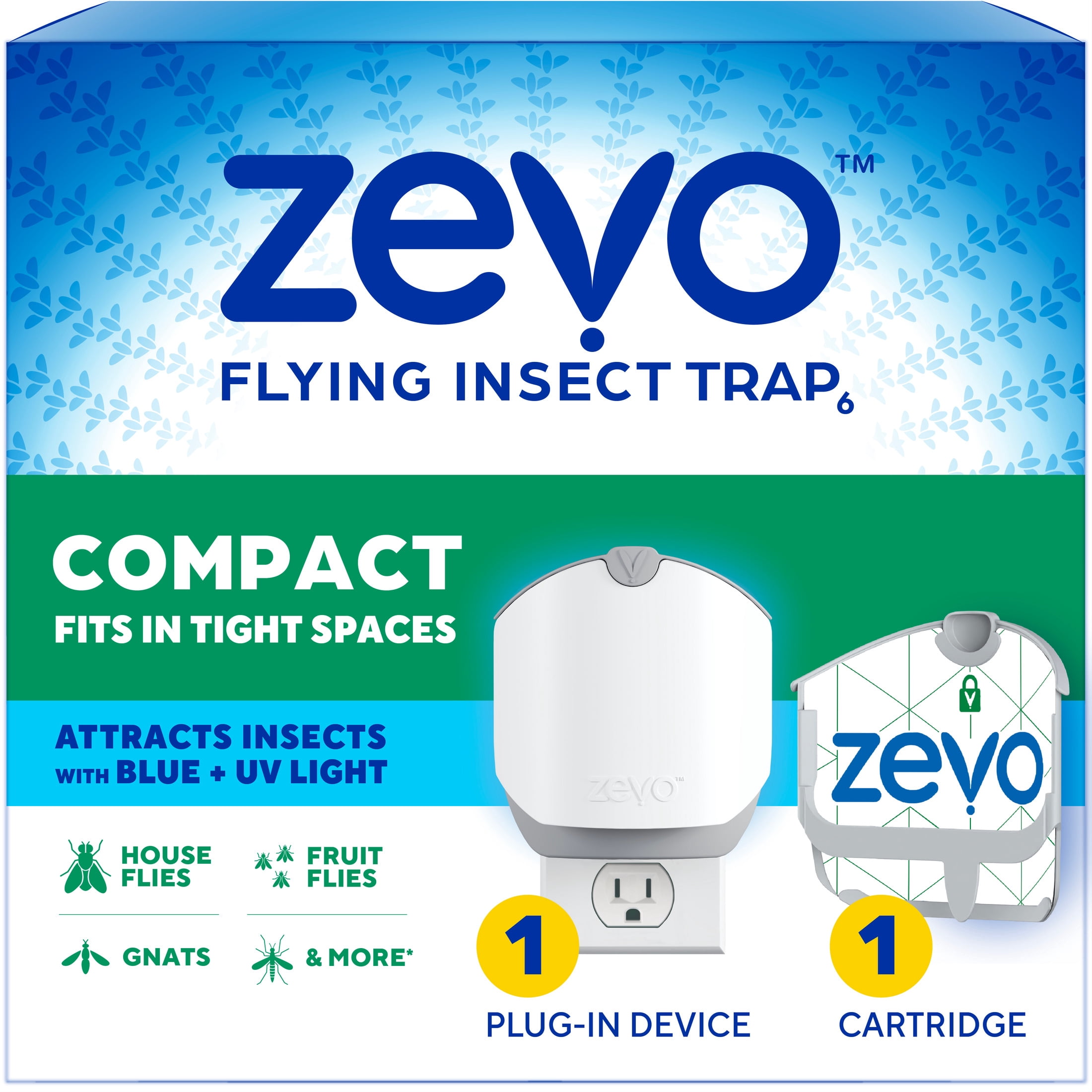 (4 pack) Zevo Compact Flying Insect Trap - 1 Plug In Device & 1 Cartridge