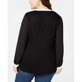 thumbnail image 2 of I.N.C Womens Colorblocked Pullover Blouse, Black, Plus Size, 1X, 2 of 2