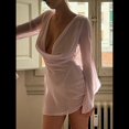thumbnail image 3 of Vestido Mini de Transparente de Dos Piezas con Escote en V, Larga y Espalda Descubierta, Fruncido y Ajustado para Mujer. Rosa L, 3 of 7
