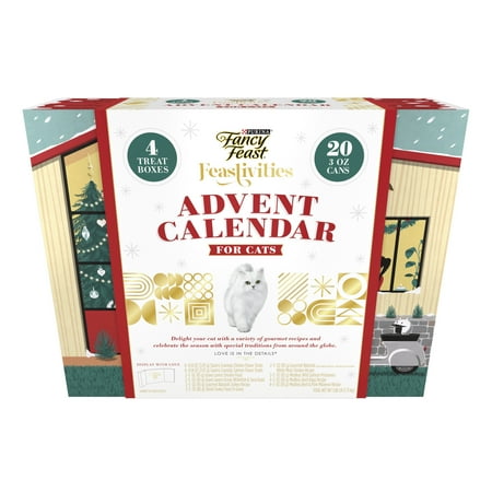 (24 Pack) Fancy Feast Gourmet Wet Cat Food and Savory Cravings Cat Treats Advent Calendar, 3 oz. Cans