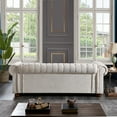 thumbnail image 3 of Chesterfield 3 Seater Button Tufted Sofa, Linen Fabric Upholstered Couch with Nailhead Arms Removable Cushions Rubber Wood Legs for Living Room Office Bedroom, 3 of 11