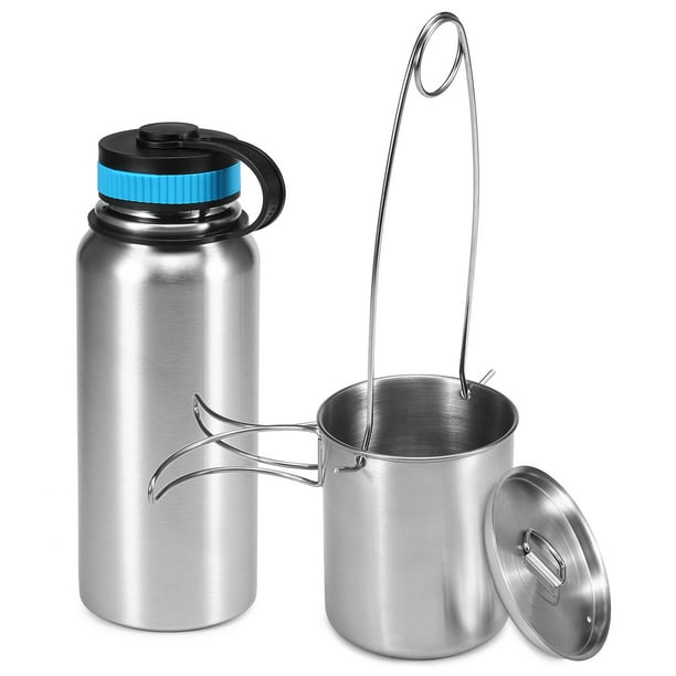 1000ml Stainless Steel Vacuum Insulated Water Bottle With 700ml Water Cup Hanging Pot For Outdoor Survival Camping Hiking Backpacking Walmart Com Walmart Com