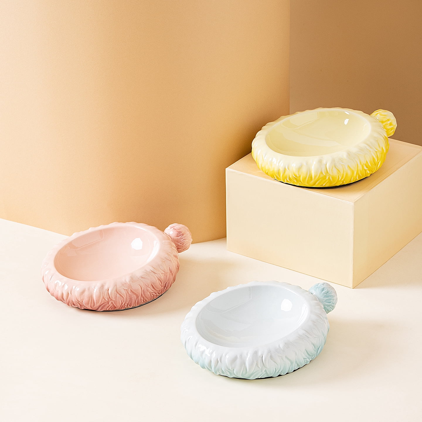 Wide Mouth Ceramic Pet Bowl, Shallow Raised Cat Bowl, Anti-Splash Slow Feeding Bowl for Small Dogs