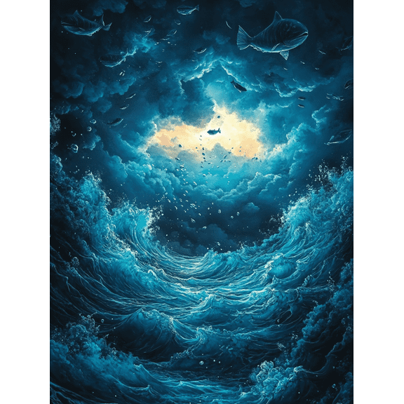 Ocean Waves Canvas Print/Wall Art， Suitable for Living Room， Bedroom， Office， Bathroom， and Hotel Decoration.