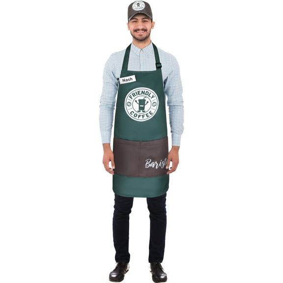 Dress Up America Barista Costume for Adults - Green Apron and Cap - Coffee Barista Costume Set