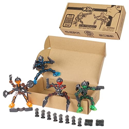 Zing Klikbot Conjunto completo de 4 figuras de acción poseibles con armas, translúcidas, c Zing Zing
