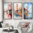 thumbnail image 1 of Designart "Architectural Marvel Red Bridge II" Cityscapes Framed Wall Art Set Of 3 - Red Bridges Frame Canvas Set For Living Room Decor, 1 of 6