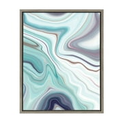 Kate and Laurel Sylvie Aqua Marine and Purple Marble Abstract Framed Canvas Wall Art by Amy Peterson, 18x24 Gray