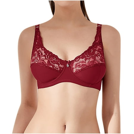 Bras Plus Size Women Seamless Bra Feature V-Neck Demi & Balconette Bra Style W-1044 Red 44