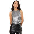thumbnail image 1 of INSPIRE CHIC Camiseta Sin Mangas Con Chaleco Brillante Metálico Brillante Sin Mangas Para Fiesta Y Club Para Mujer Plateado oscuro XS, 1 of 6