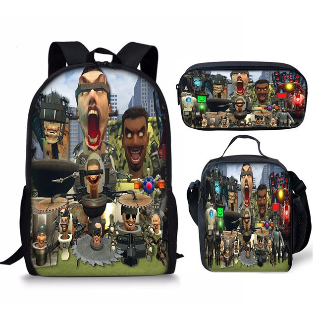 Skibidi Toilet Student Backpack Children'S Meal Bag Pencil Bag Three-Piece Backpack
