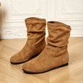 thumbnail image 6 of FRSASU Women's Flat Mid‑Calf Boots Faux Suede Round Toe Pull‑On Casual Mid Boots, Soft Comfortable Fall Winter Boots Brown, 6 of 8