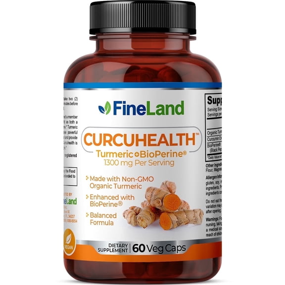 Fineland Vitamins Curcuhealth Turmeric Curcumin Extract Antioxidant Support 60 Capsules