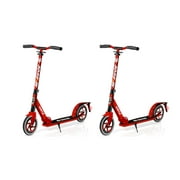 Hurtle Renegade Lightweight Foldable Teen and Adult Kick Scooter, Red (2 Pack)