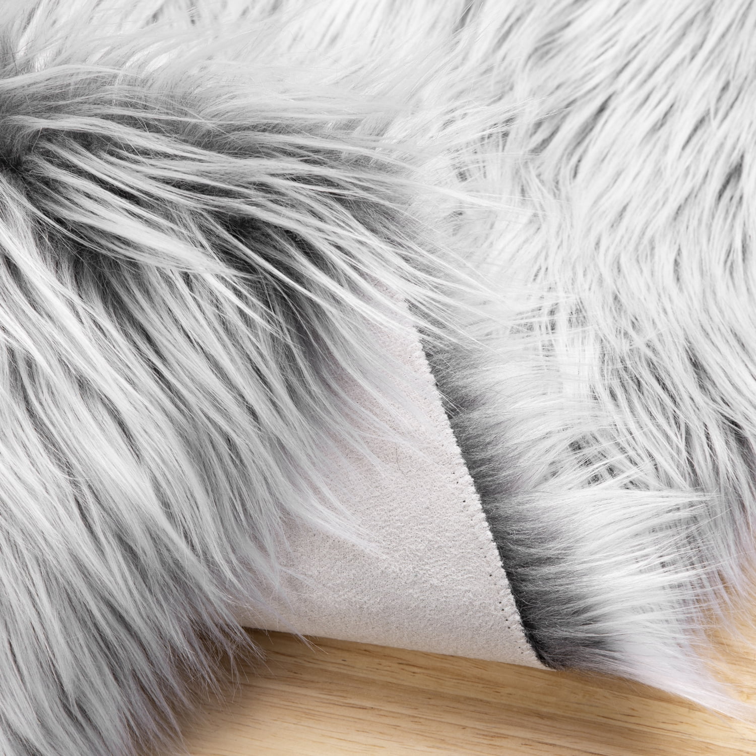 Deluxe Ultra Soft Faux Sheepskin Fur Series Fluffy Decorative Indoor Shag Area Rug, 3 x 5 Feet Rectangle, Gray and White, 1 Pack