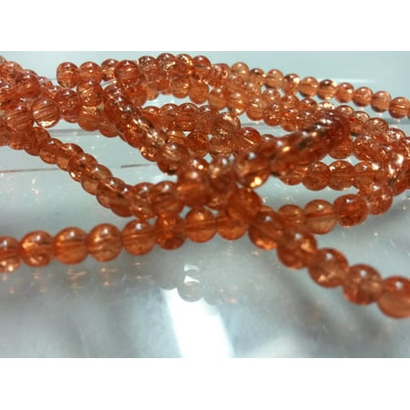 200 Peach - 200 Beads - 4mm Peach Orange Round Glass Crackle Beads BD0376
