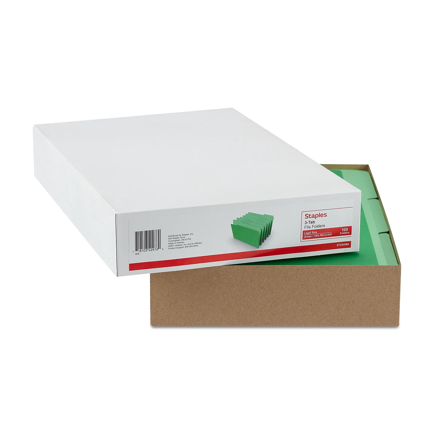 HITOUCH BUSINESS SERVICES File Folders 1/3 Cut Legal Size Green 100/Box TR224584