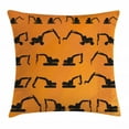 thumbnail image 1 of Construction Throw Pillow Cushion Cover, Excavator Black Silhouettes Tire Traces Track Machinery Industry Technology, Decorative Square Accent Pillow Case, 24 X 24 Inches, Orange Black, by Ambesonne, 1 of 2