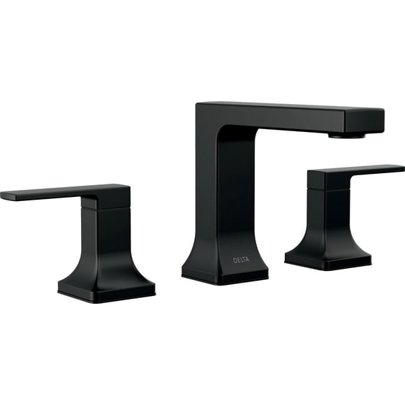 Delta Faucet Velum Widespread Bathroom Faucet 3 Hole, Black Bathroom Sink Faucet, 2 Handle Bathroom Faucet, Bath Faucet, Pop-Up Drain Assembly, Matte Black 3537LF-BLMPU