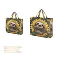 thumbnail image 3 of Corduroy Composite Fabric Tote Bag Magnetic Snap Large Capacity Crossbody Bag Beige Shoulder Strap Smiling Happy Baby Sloth, 3 of 8