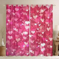 Feelyou Love Heart Teens Blackout Curtains Set of 2 (52x84 Each), Glitter Pink Cartoon Window Curtains, Romantic Valentine's Day Curtains and Drapes, Window Curtains Decor