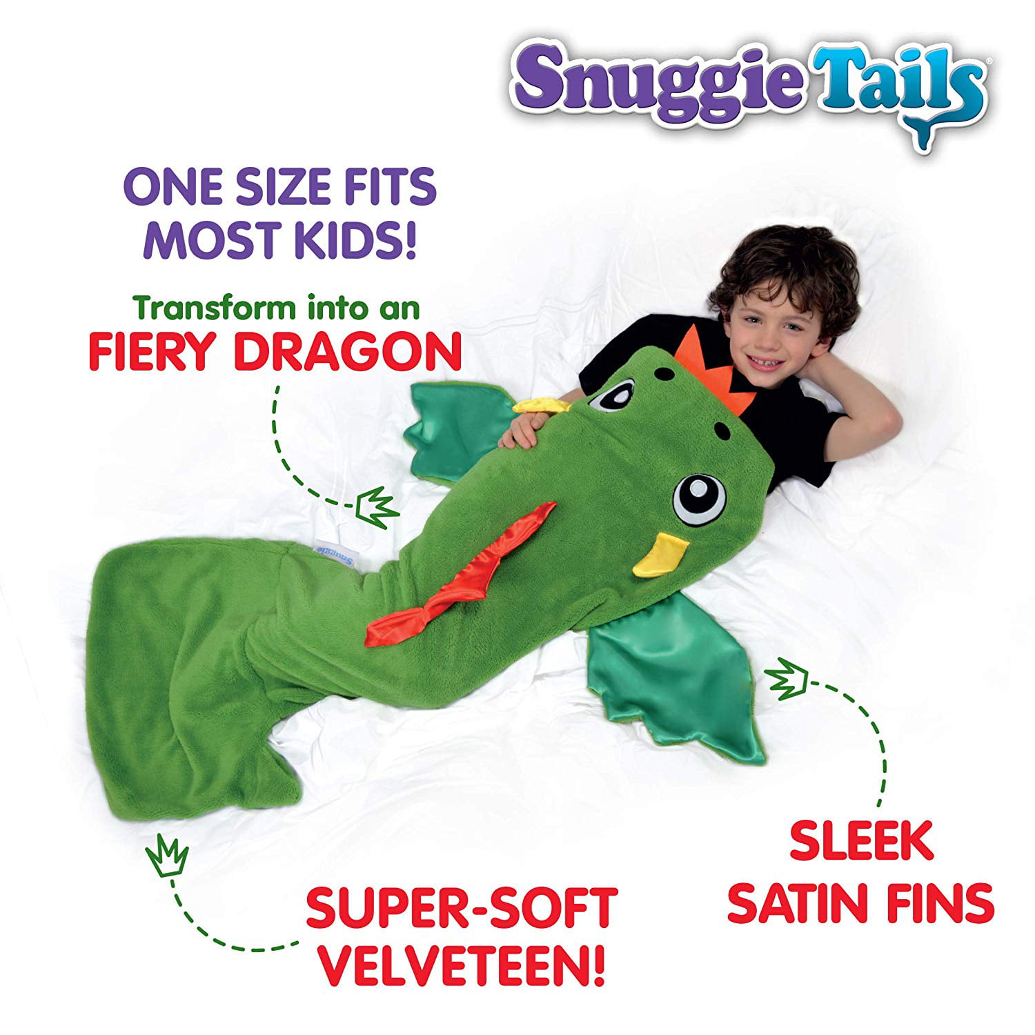 Snuggie Tails Dragon Kids Blanket Green Cozy Soft As Seen on TV ~ NEW *FAST SHIP 
